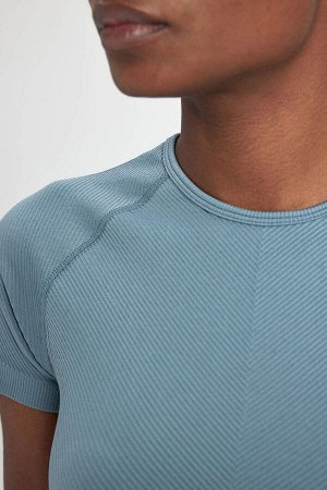 Укороченный топ DeFactoFit, спортивная футболка с короткими рукавами и круглым вырезом