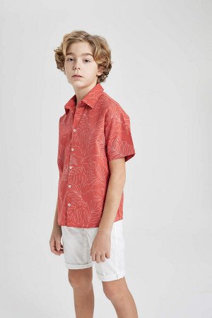 DEFACTO Рубашка оверсайз с воротником-поло и короткими рукавами для мальчика