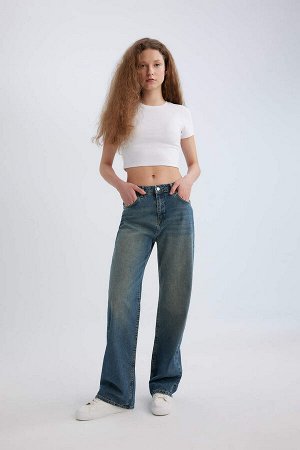 Длинные джинсовые брюки с широкими штанинами и высокой талией в стиле 90-х