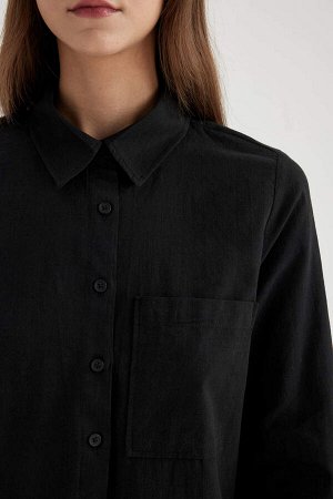Рубашка-туника из хлопка с длинными рукавами обычного кроя и пламенным кроем