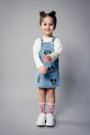 Джинсовое платье с длинными рукавами и Микки и Минни для маленьких девочек Disney