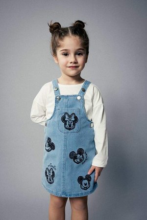 Джинсовое платье с длинными рукавами и Микки и Минни для маленьких девочек Disney