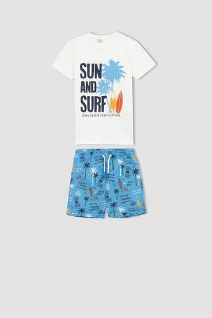 Комплект из 2 футболки с короткими рукавами с принтом и шорт для плавания для мальчика
