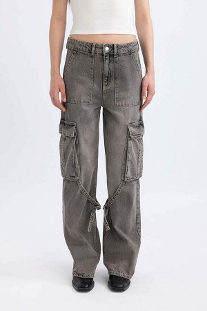 Длинные джинсовые брюки-карго с высокой талией Afra x DeFacto
