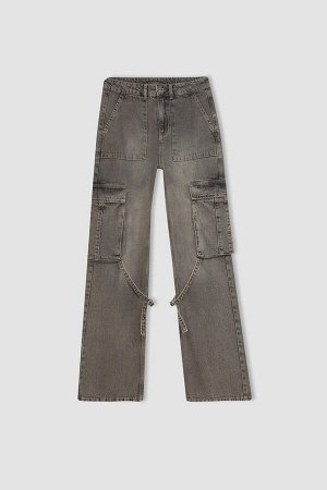Длинные джинсовые брюки-карго с высокой талией Afra x DeFacto