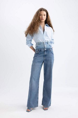Длинные джинсовые брюки с широкими штанинами и высокой талией Afra x DeFacto в стиле 90-х