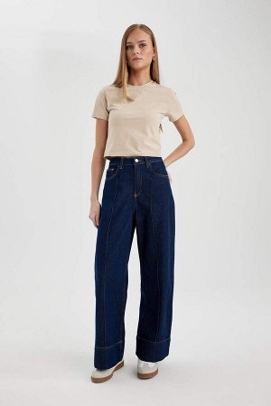 DEFACTO Широкие укороченные джинсовые брюки с высокой талией и широкими штанинами