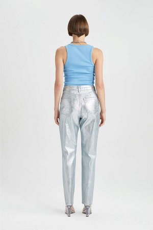 DEFACTO Прямая посадка, обычная форма, нормальная талия, длина до щиколотки, металлические джинсовые брюки