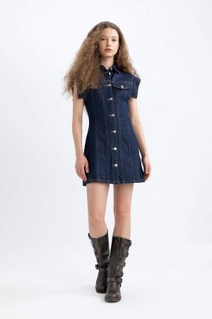 Джинсовое мини-платье с короткими рукавами Afra x DeFacto