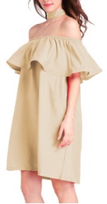 Платье средней длины свободного кроя открытые плечи цвет: ХАКИ