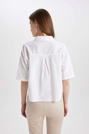 Рубашка свободного кроя с рубашечным воротником и короткими рукавами из смесового льна