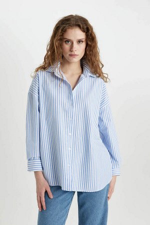 Оксфордская рубашка с рубашечным воротником оверсайз с длинным рукавом
