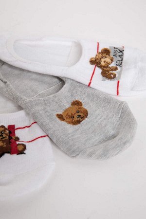 Женские хлопковые носки-балерины из трех предметов с медвежьим узором