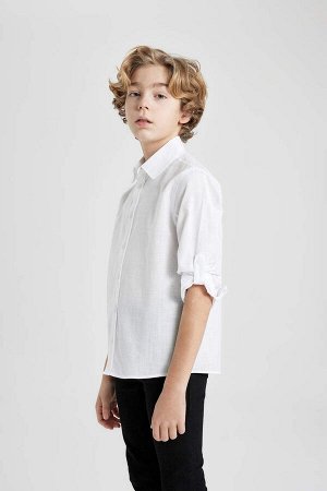 Белая рубашка с длинными рукавами и воротником-поло для мальчика на День защиты детей на 23 апреля