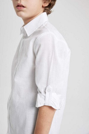 Белая рубашка с длинными рукавами и воротником-поло для мальчика на День защиты детей на 23 апреля