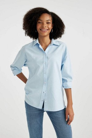 DEFACTO Оксфордская рубашка с рубашечным воротником оверсайз с длинным рукавом