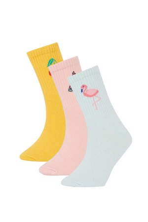 Длинные хлопковые носки из трех предметов для девочек