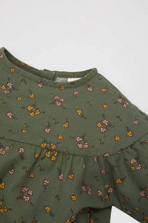 Саржевое платье с длинными рукавами и цветочным принтом для маленьких девочек