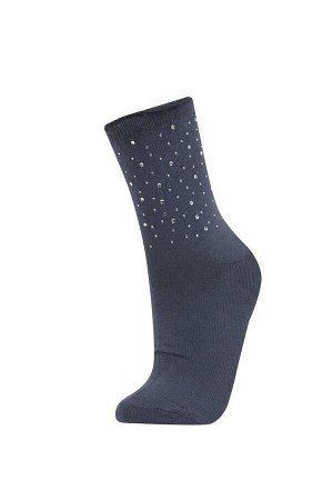 DEFACTO Женские длинные хлопковые носки из двух предметов с аппликацией
