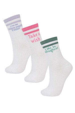 Длинные хлопковые носки из трех предметов для девочек