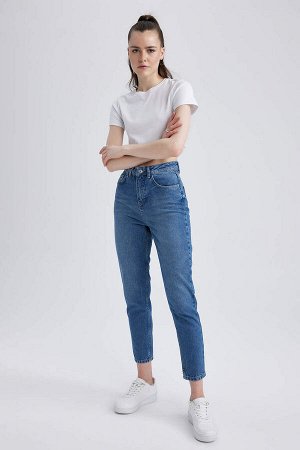 Джинсовые брюки из 100% хлопка с высокой талией и длиной до щиколотки Lina Mom