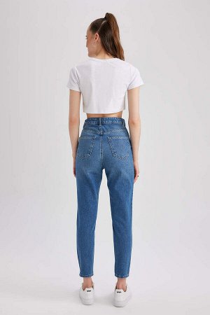 Джинсовые брюки из 100% хлопка с высокой талией и длиной до щиколотки Lina Mom