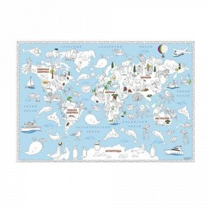 Карта-раскраска "Обитатели Земли", 101х69см, ш/к 52807