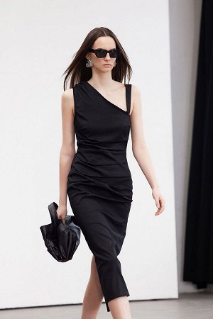 Лимитированное издание Черное облегающее асимметричное платье миди с вырезом и деталями