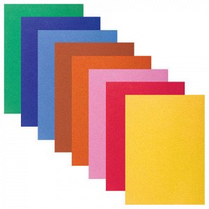 Цветная бумага А4 БАРХАТНАЯ, 8 цветов, BRAUBERG, 210х297мм,