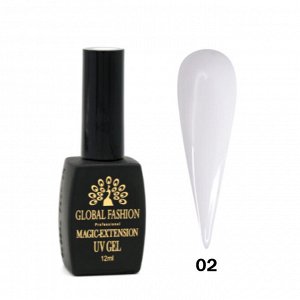 Global Fashion, Трёхфазный гель для наращивания ногтей Magic Extension №02 (белый), 12мл
