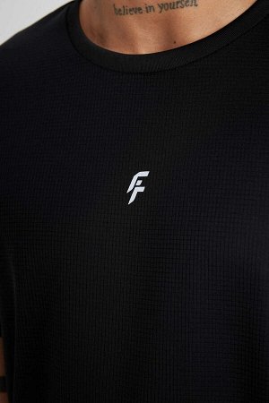 DeFactoFit Спортивная футболка узкого кроя с круглым вырезом и короткими рукавами с принтом