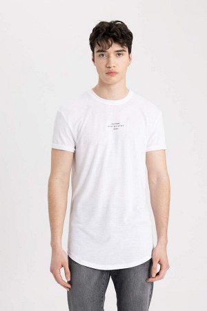 DEFACTO Длинная футболка с круглым вырезом и принтом, облегающая мышцы