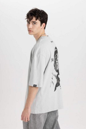 Тупак Шакур Свободная футболка с круглым вырезом и принтом на спине с короткими рукавами