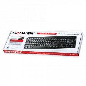 Клавиатура проводная SONNEN KB-100B, PS/2, 104 кнопки, черна