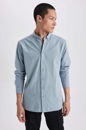 Рубашка из 100% хлопка с длинными рукавами и воротником-поло современного кроя