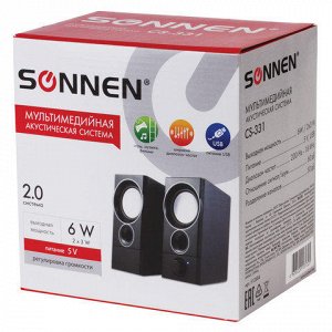 Колонки компьютерные SONNEN CS-331, 2.0,пластик, 2*3W, питан