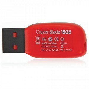 Флэш-диск 16GB SANDISK Cruzer Blade USB 2.0, черный, SDCZ50-