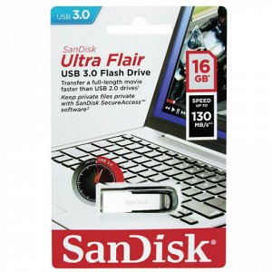 Флэш-диск 16GB SANDISK Ultra Flair USB 3.0, металл. корпус,