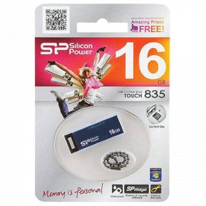Флэш-диск 16GB SILICON POWER Touch 835 USB 2.0, металл. корп