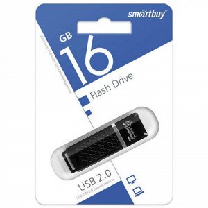 Флэш-диск 16GB SMARTBUY Quartz USB 2.0, черный, SB16GBQZ-K