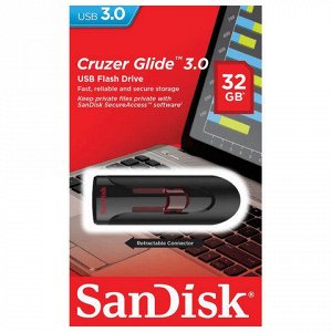 Флэш-диск 32GB SANDISK Cruzer Glide USB 3.0, черный, SDCZ600