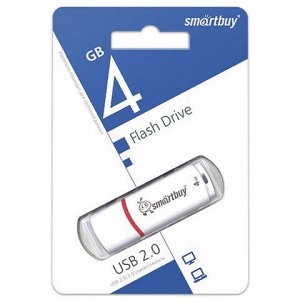 Флэш-диск 4GB SMARTBUY Crown USB 2.0, белый, SB4GBCRW-W