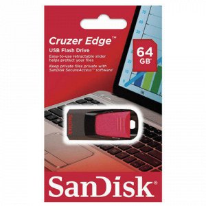 Флэш-диск 64GB SANDISK Cruzer Edge USB 2.0, черный, SDCZ51-0