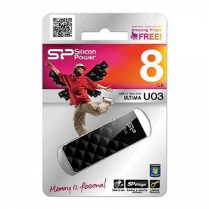 Флэш-диск 8GB SILICON POWER Ultima U03 USB 2.0, черный, SP00