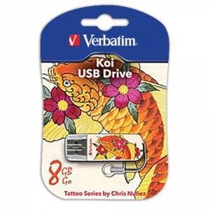 Флэш-диск 8GB VERBATIM Mini Tattoo Edition KOI FISH USB 2.0,