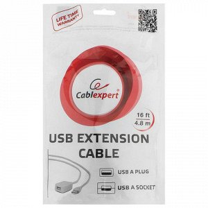 Кабель-удлинитель USB 2.0 4,8м CABLEXPERT, AM-AF, для подклю