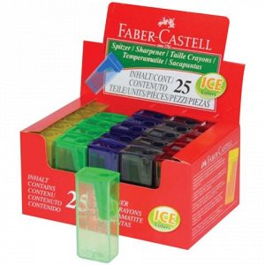 Точилка FABER-CASTELL с контейнером, флюоресцентная ассорти