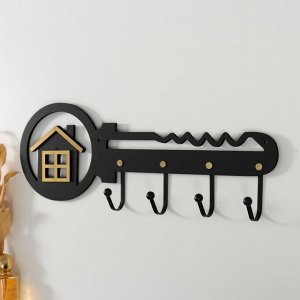 Крючки декоративные дерево "Ключ от дома" чёрный, зеркальный 4,5х40,5х14,5 см