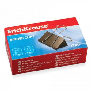 Зажимы для бумаг ERICH KRAUSE, КОМПЛЕКТ 12шт, 25 мм, на 100