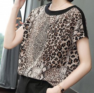 Женская блуза с короткими рукавами, с леопардовым принтом, как на фото